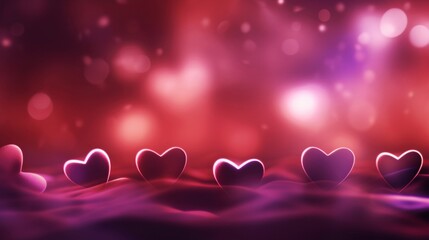 Dark red and purple Valentine's day background with beautiful bokeh and blurred heart