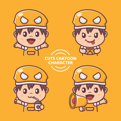 Cute boy cartoon character with different expressions