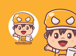 Cute boy cartoon character with marshmallow