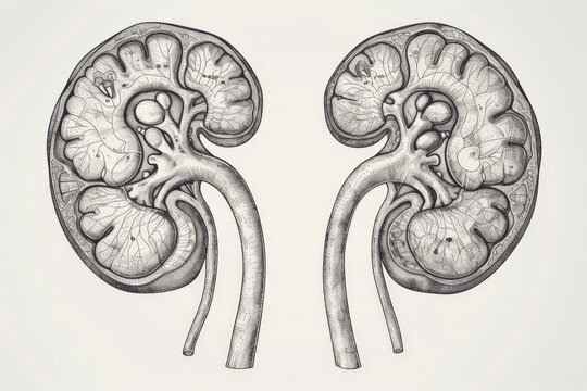 Detailed Human Kidneys Cross-Section
