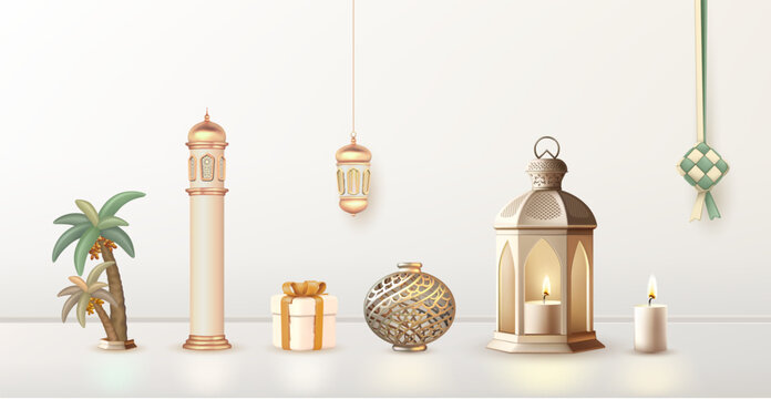 3d islamic ornaments for Eid Mubarak and Ramadan concept