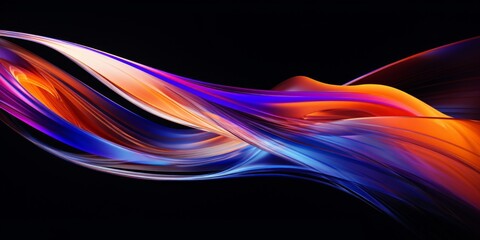 Abstract art of silky waves in orange, purple, and blue hues swirling against a dark backdrop.