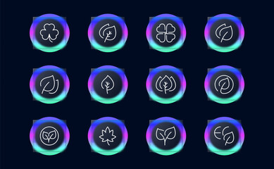 Leaves set line icon. Clover, maple, grass, trees, greenery, nature, beauty, eco friendly. Glassmorphism style. Vector line icon for business and advertising