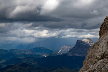 Panoramic view from the top of the Marmolada Glacier, Dolomites,  South Tyrol, Italy.