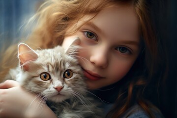 selective shot of a girl holding a cat generative ai