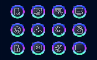 Sight set line icon. Weapons, purpose, increasing profits, optics, advertising, target audience, advertising. Glassmorphism style. Vector line icon for business and advertising