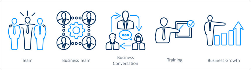 A set of 5 Mix icons as team, business team, business conversation