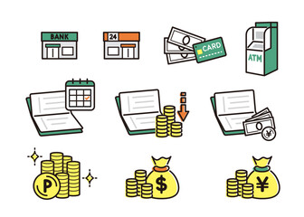お金に関する様々なアイコン