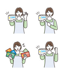 クレジットカードを持つ女性のイラストセット