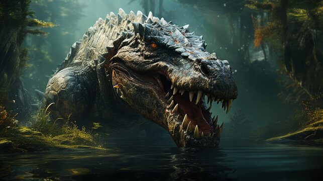 gigantic marine reptile swimming in the Cretaceous ocean, 3d paleoart rendering