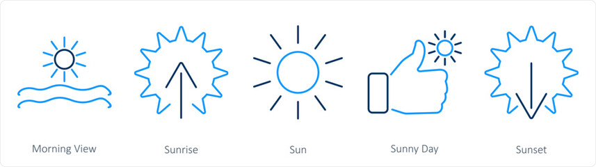 Obraz premium A set of 5 mix icons as morning view, sunrise, sun