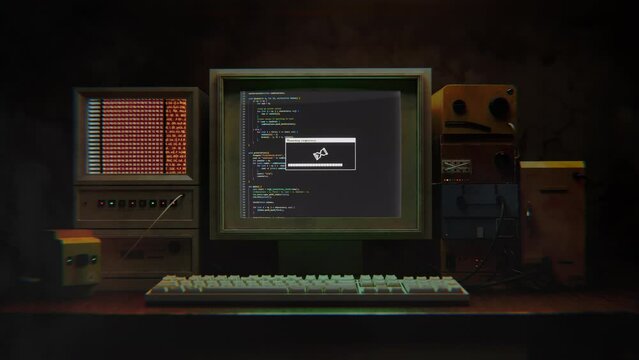Retro computer running a hacking sequence