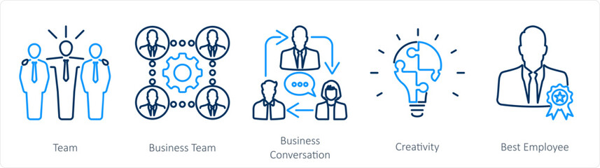 A set of 5 mix icons as team, business team, business conversation