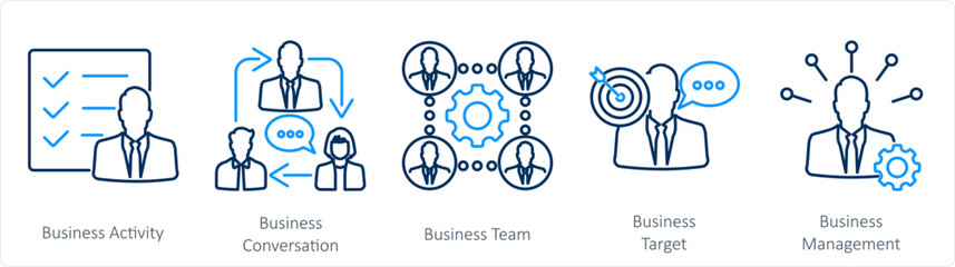 A set of 5 mix icons as business activity, business conversation, business team