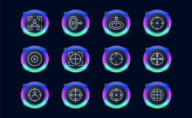 Sight set line icon. Weapons, optics, advertising, target audience, purpose, increasing profits, advertising. Glassmorphism style. Vector line icon for business and advertising