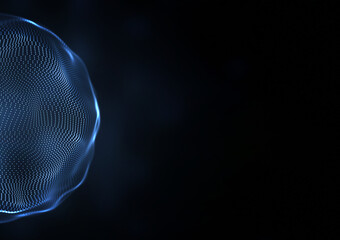 Abstract Globe Grid. Futuristic energy sphere on black background representing AI and future...