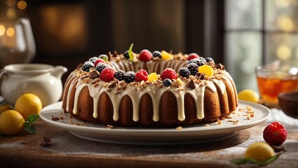 "Bundt Bliss: Iced Delight with Fruit Finale