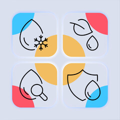 Life-giving essence set line icon. Water , drop, rain, moisture, sea, river, faucet, molecule. Glassmorphism style. Vector line icon for business and advertising