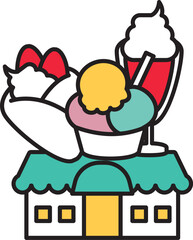 シンプルな線画のアイスクリーム店のイラスト