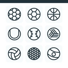 Sports ball vector thin line set icon design