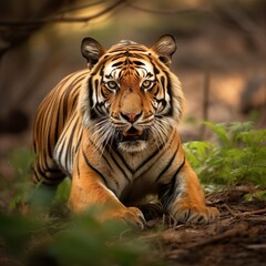 Fototapeta premium medium shot of tiger in the nature habitat generative ai 