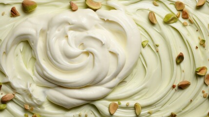Delicious pistachio cream serving as a backdrop, viewed from above.



