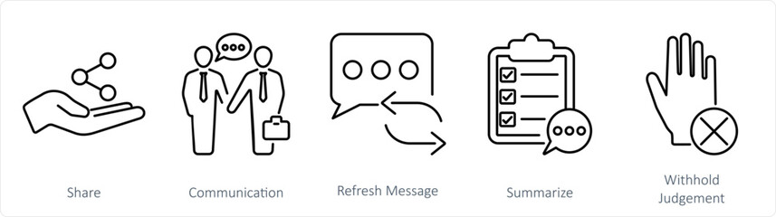 A set of 5 Active Listening icons as share, communication, refresh message
