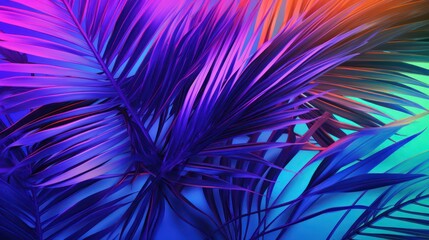 Fototapeta na wymiar Vibrant Palm Leaves in Holographic Colors, Embracing a Minimal Art Concept