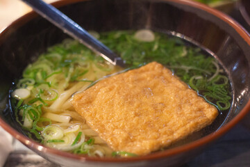 Top down view of Kitsune Udon (Japanese noodles), Osaka, Japan