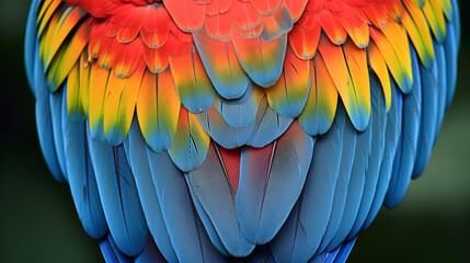 Close up of Macaw wing feathers in Caribbean, generative ai