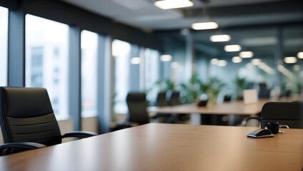 Modern business office without people with blurred bokeh background