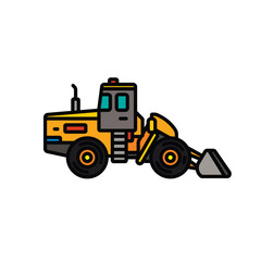 Original vector illustration. Contour icon of a bulldozer on wheels.