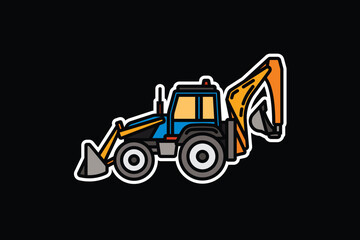 Original vector illustration. Contour icon of a tractor on wheels, for agricultural and industrial purposes.