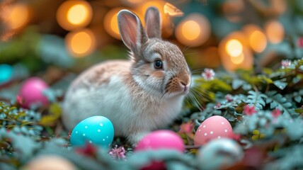 A wooden block with the number 2024 for EASTER DAY in the new year 2024 idea, together with Easter eggs.