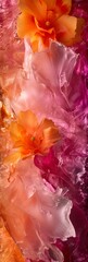 Flowers being Covered by Ice - Textured and Layered Abstract Floral Forms in Orange and Magenta - Close Up Ecological Flower Art Wallpaper created with Generative AI Technology