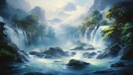 Foto op Canvas waterfall in the fog © Tri_Graphic_Art