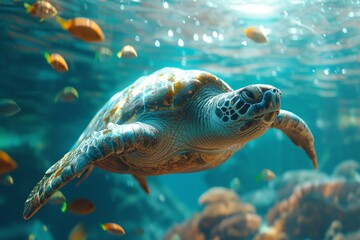 Turtle swimming in the sea, perfect for nature and underwater themed designs, educational materials, and conservation campaigns.