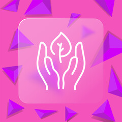 Sprout in hands line icon. Nature, forest, greenery, life, beauty, relaxation, air, harmony. Glassmorphism style. Vector line icon for business and advertising