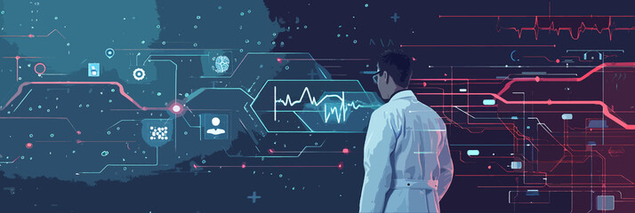 doctor using artificial intelligence on virtual screen for medical research - future medicine healthcare laboratory concept