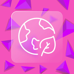 Planet with boring line icon. Nature, forest, greenery, life, beauty, relaxation, air, harmony. Glassmorphism style. Vector line icon for business and advertising