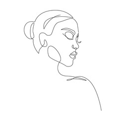 Female Face Line Art Drawing. Woman Face Minimalist Illustration. Woman Minimal Sketch Drawing. Abstract Single Line, Home Decor, Wall Art. Vector EPS 10