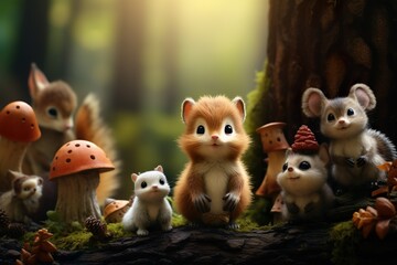 cute mini creatures in the forest generative ai