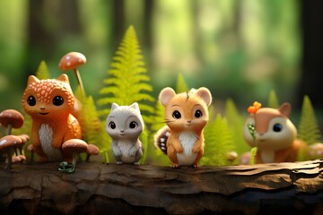 cute mini creatures in the forest generative ai