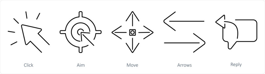 A set of 5 arrows icons as click, aim, move
