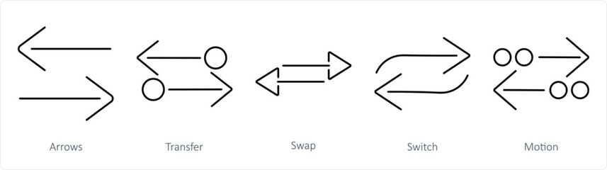 A set of 5 arrows icons as arrows, transfer, swap