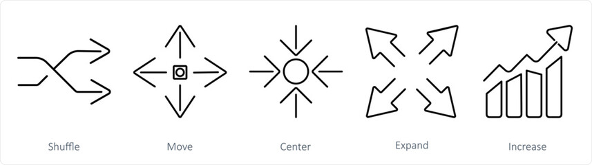 A set of 5 arrows icons as shuffle, move, center