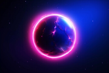 Fototapeta premium Space and planet neon color and lights background. Generative ai design art.