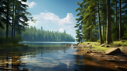 Naklejka premium lake in the woods