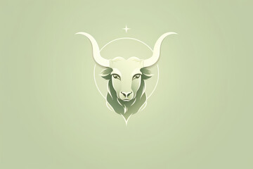 
Taurus zodiac sign in vector minimalist style, a stylized bull outline on a pastel green background