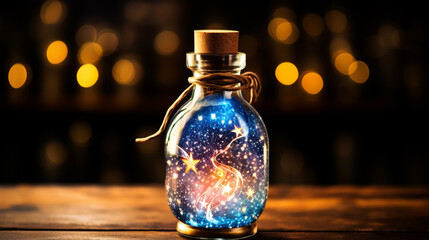 Love elixir, magic spell or poison in glass bubble.